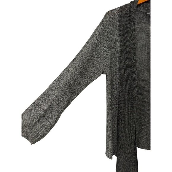 Eileen Fisher System Linen Cardigan Sweater Two-Tone Gray Open Front Soft Size L - Picture 2 of 10